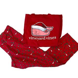 Vineyard Vines Men's Pajama Set Red Christmas Trees Whale Logo Long Sleeve L